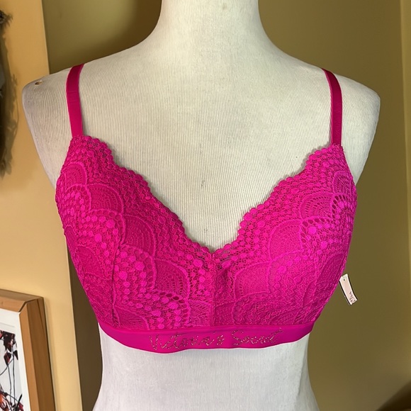 VICTORIA SECRET Size 36C PINK Barbie Wireless Lace Pad Cup Glitter Logo $69 NEW - Picture 14 of 15